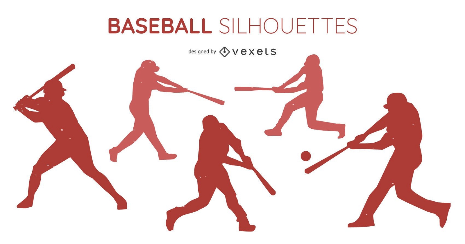 Baseball player silhouette set