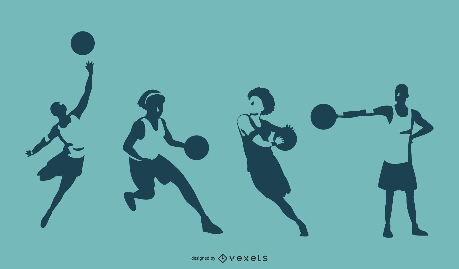Ilustração de silhuetas de jogador de basquete