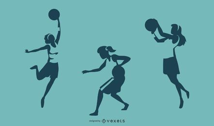 Silhuetas de jogadoras de basquete