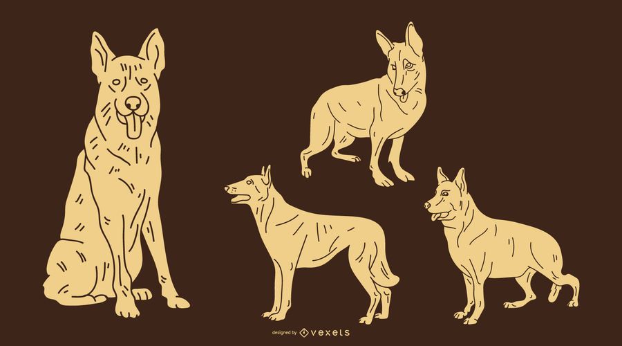 German Shepherd Dog Silhouette Set German Shepherd Dog Silhouette Set