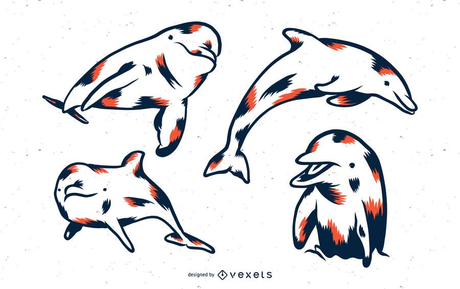 Conjunto de vectores de delfines duotono Conjunto de vectores de delfines duotono