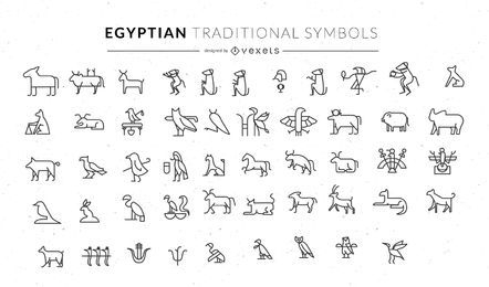 Conjunto de símbolos de animais tradicionais egípcios
