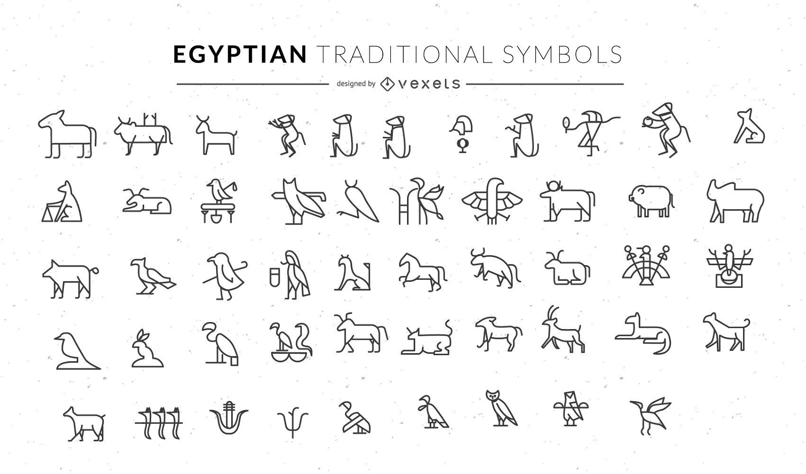 Conjunto de símbolos de animais tradicionais egípcios