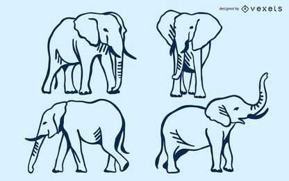 Conjunto de doodle de elefante
