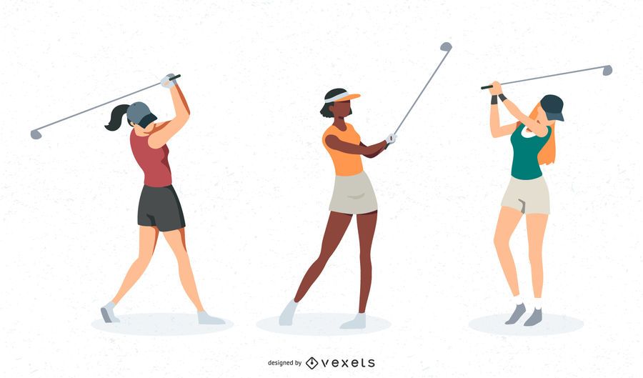 Female golfer vector set Female golfer vector set