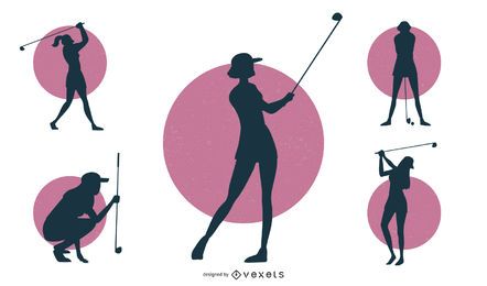 Conjunto de silhueta de jogador de golfe feminino