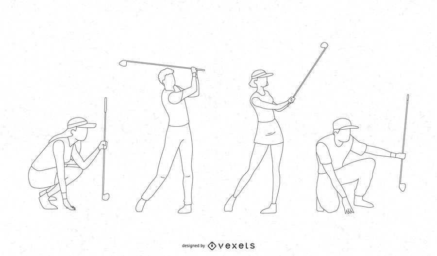 Golfers line vector set Golfers line vector set