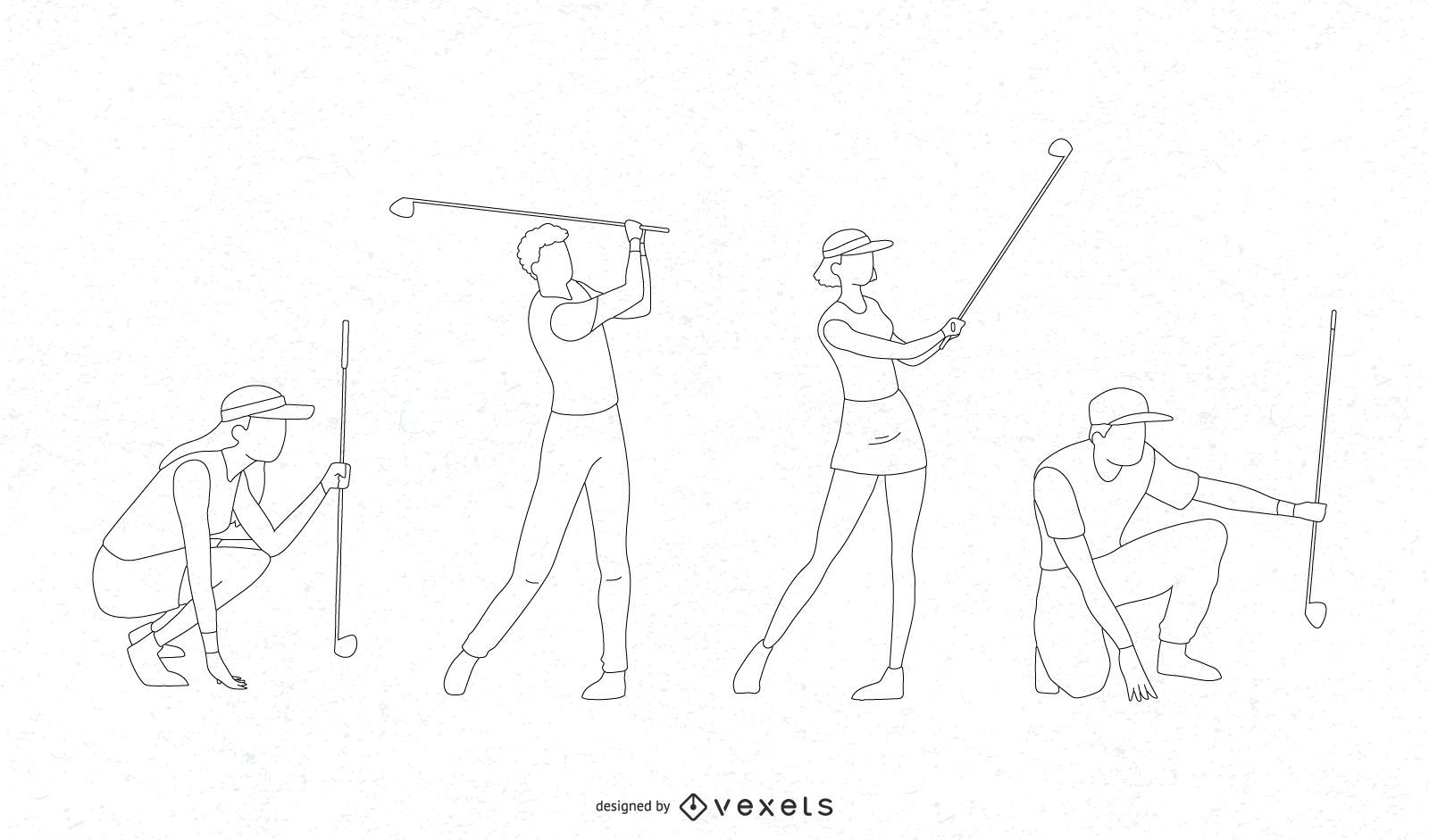 Golfers line vector set