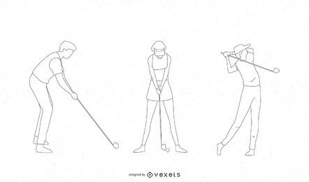 Juego de línea fina de jugadores de golf