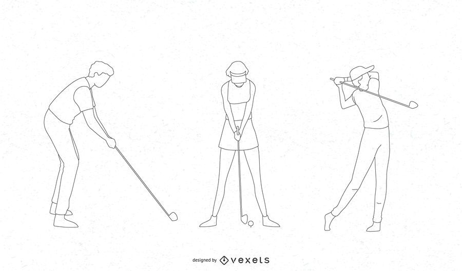 Golf players thin line set Golf players thin line set