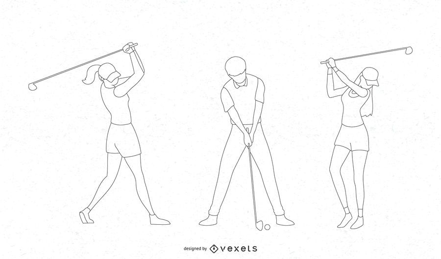 Golf players line character set Golf players line character set