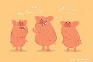 Ilustração de porcos engraçados