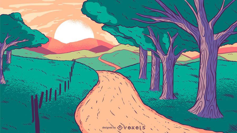 Ilustração em vetor Sunset Road Country Ilustração em vetor Sunset Road Country