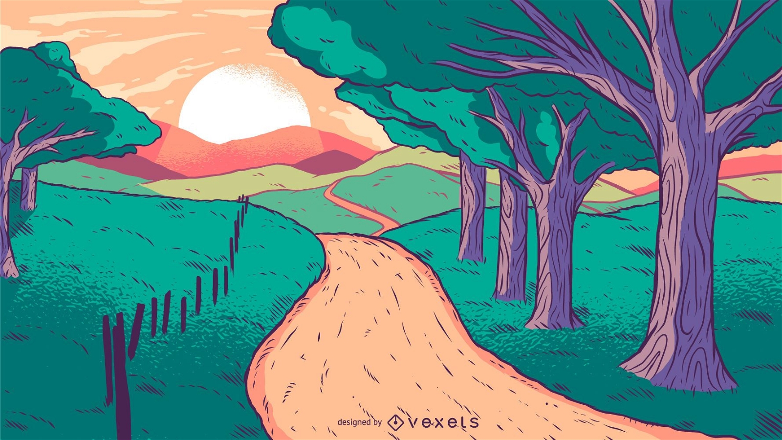 Landstra?e Sonnenuntergang Vektor-Illustration