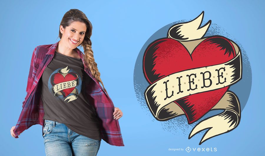 Diseño alemán de la camiseta del tatuaje del amor Diseño alemán de la camiseta del tatuaje del amor