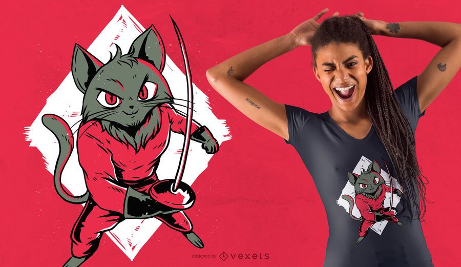 Fencing Cat T-Shirt Design Fencing Cat T-Shirt Design