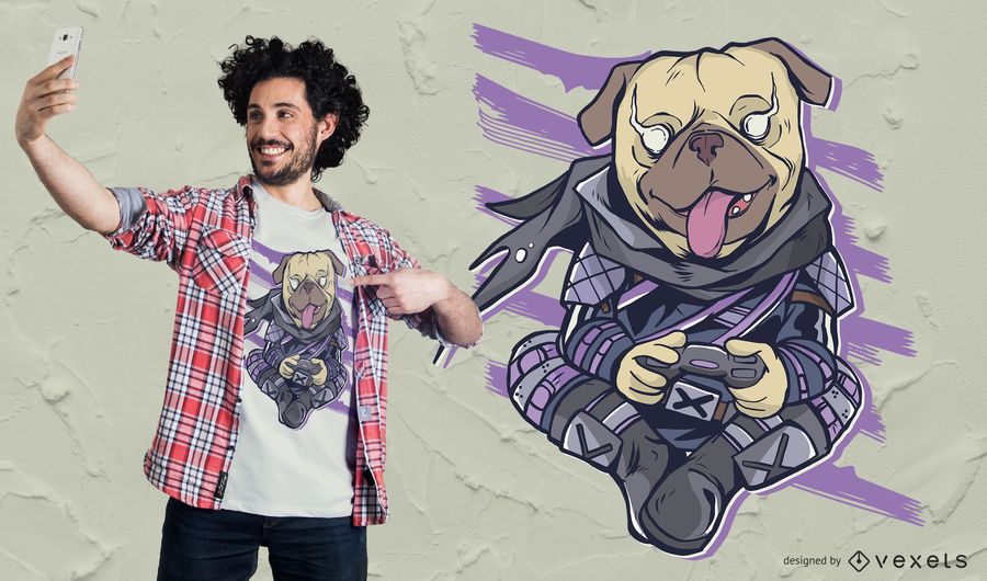 Pug Video Gaming T-Shirt Design Pug Video Gaming T-Shirt Design