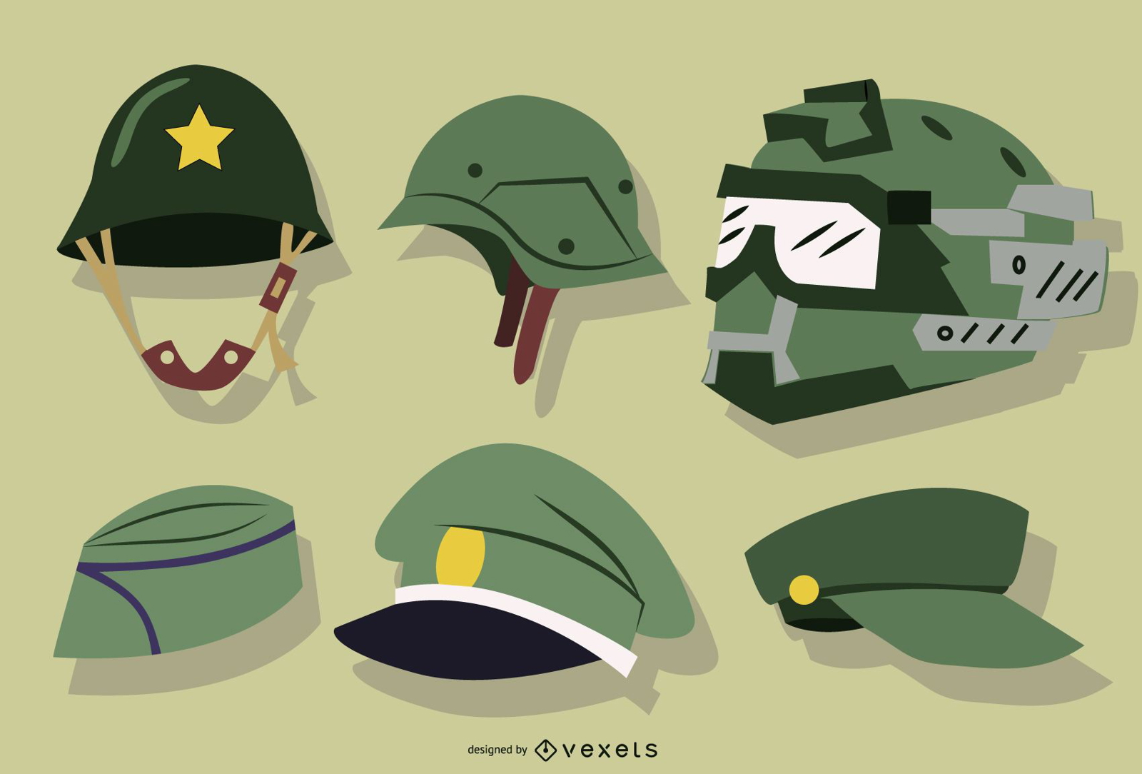 Colección de cascos y sombreros de soldado