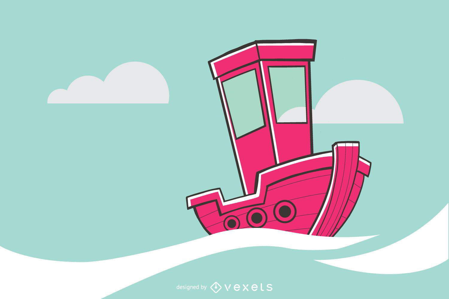 Pink Sailboat Illustration 