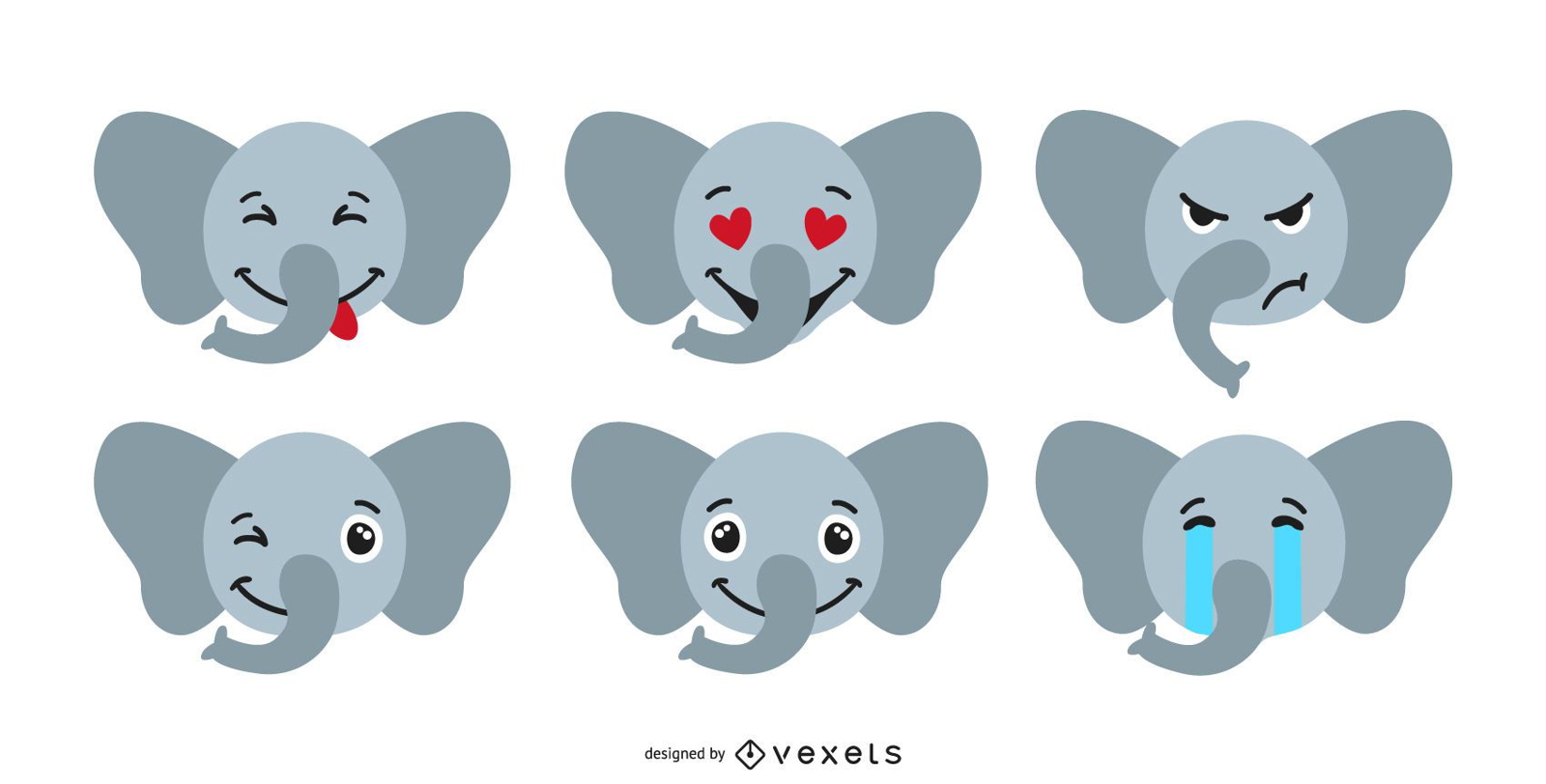 Conjunto de elefante fofo emoji