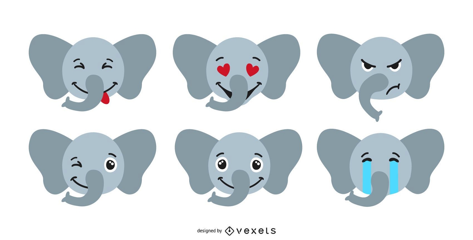 Netter Elefant Emoji Satz