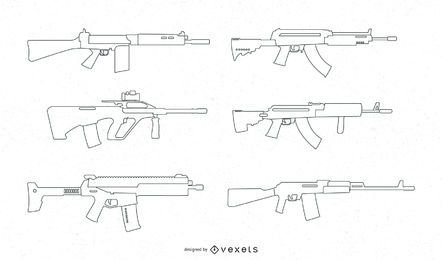 Conjunto de vetores de linha de armas de fogo Conjunto de vetores de linha de armas de fogo