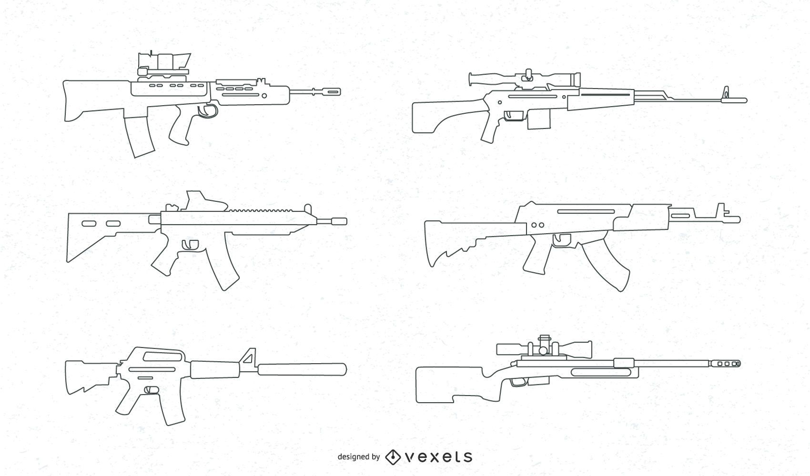 Automatisches Gewehr-Vektor-Set