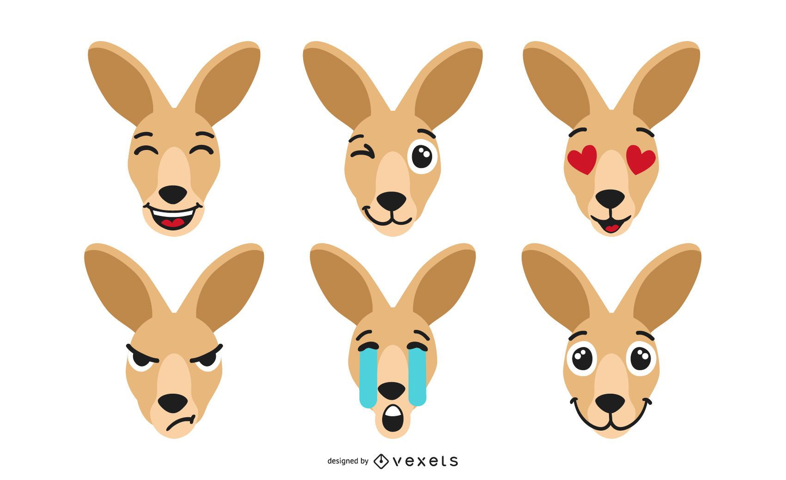 Känguru flaches Emoji-Set