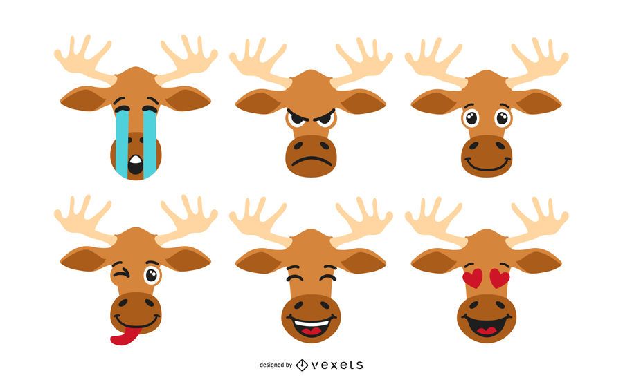Moose Cartoon Emoji Set Moose Cartoon Emoji Set