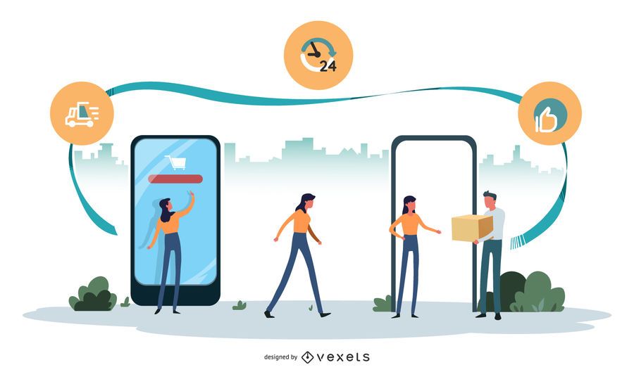 Online Delivery Illustration Vector Online Delivery Illustration Vector