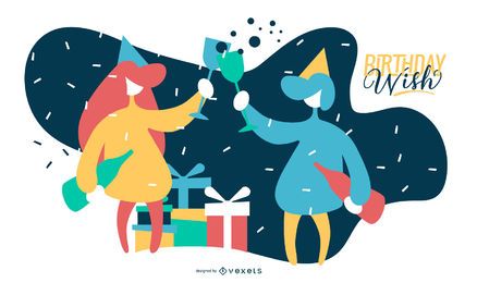Ilustración plana de cumpleaños deseo Ilustración plana de cumpleaños deseo