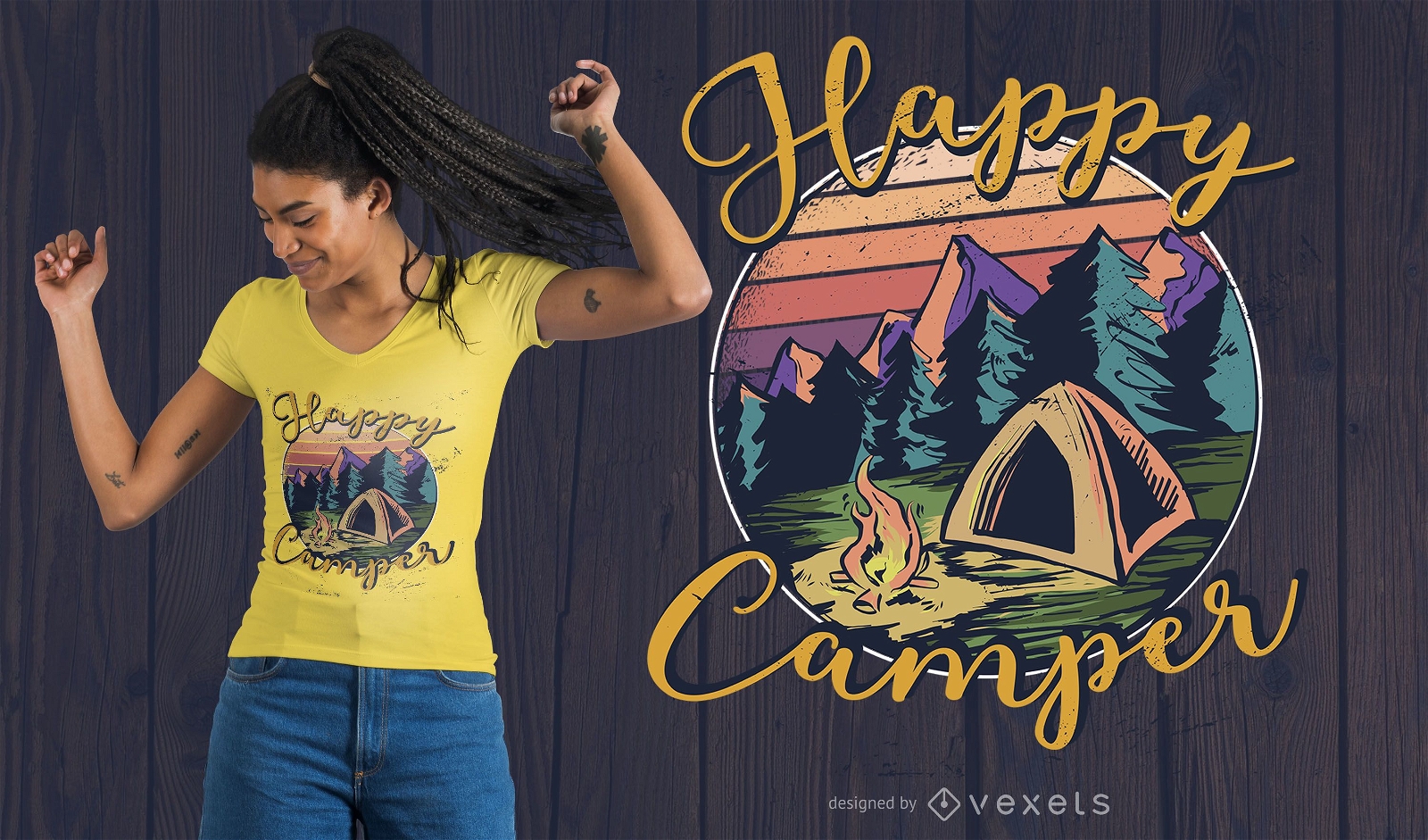 Design de camisetas com letras da Happy Camper