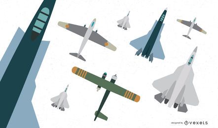 Colección de vectores de aviones de combate planos Colección de vectores de aviones de combate planos