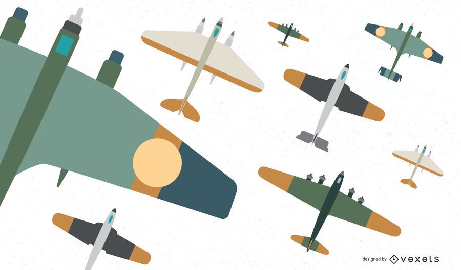 Flat Classic Fighter Aircraft Vector Set Flat Classic Fighter Aircraft Vector Set