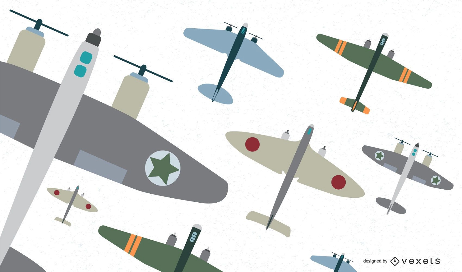 Classic Aircraft Fighters Flat Vector Set