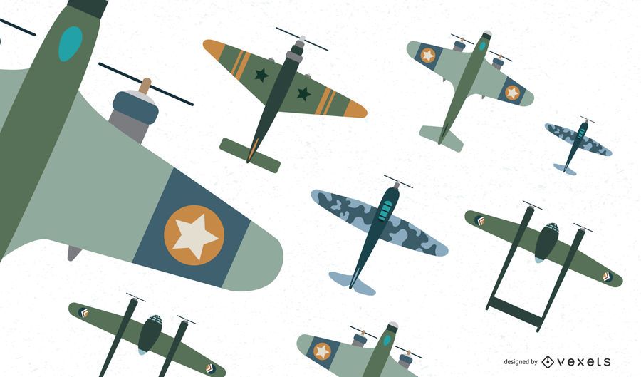 Classic Aircraft Fighter Flat Vector Collection Classic Aircraft Fighter Flat Vector Collection