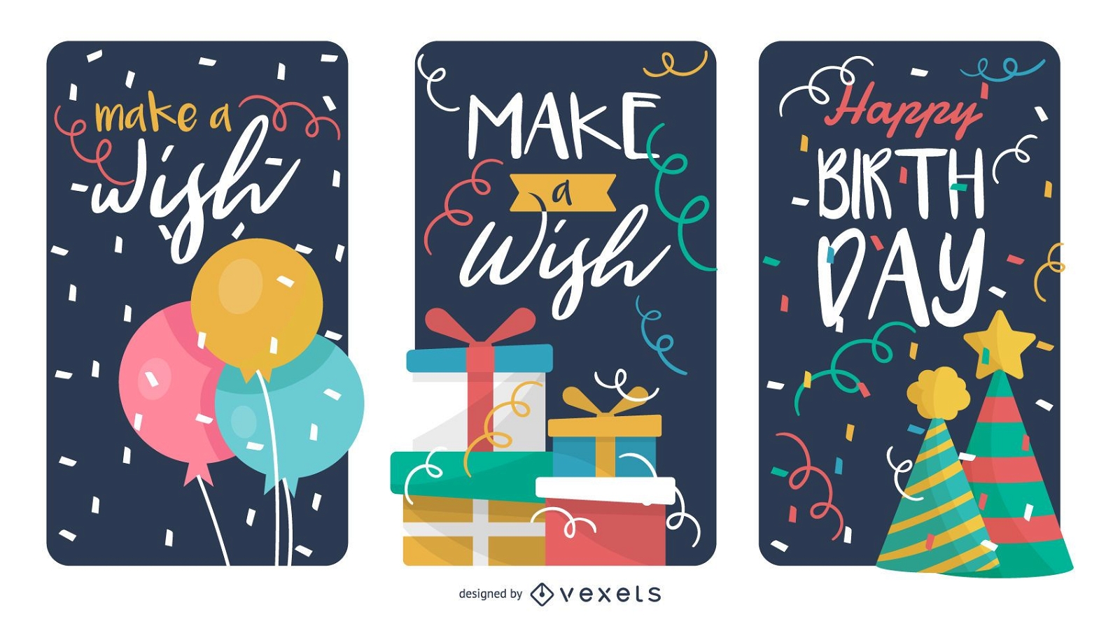 Set de tarjetas de feliz cumplea?os confeti