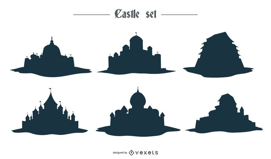 Diseños vectoriales de silueta de castillo. Diseños vectoriales de silueta de castillo.