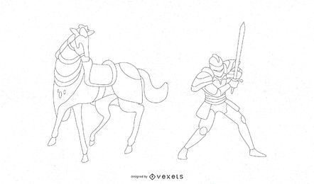 Línea de caballero de diseño vectorial Línea de caballero de diseño vectorial