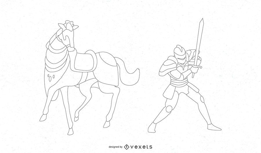 Línea de caballero de diseño vectorial Línea de caballero de diseño vectorial