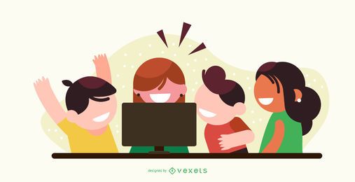 Kids Watching Cartoon Design 