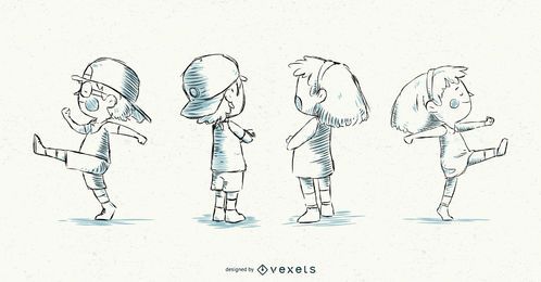 Desenho de ilustração de traços de menina e menino