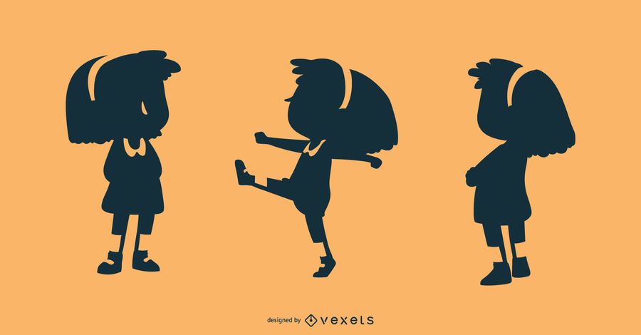Little Girl Silhouette Vector Set Little Girl Silhouette Vector Set