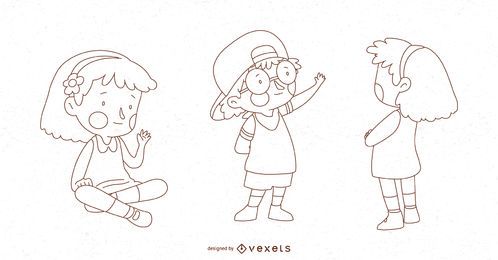 Children Pose Vector Set