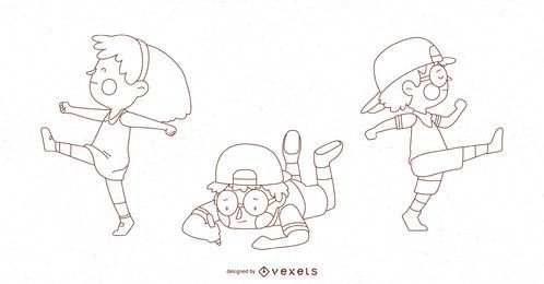 Conjunto de ilustración de poses de niños