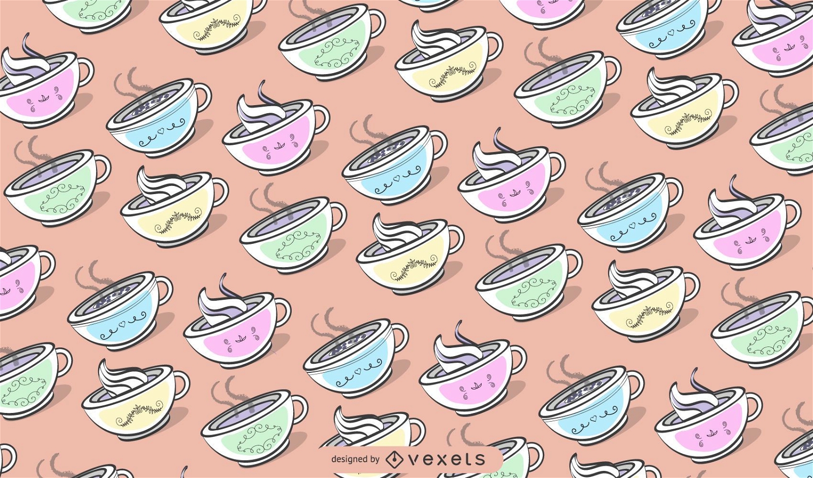 colorful coffee mugs pattern