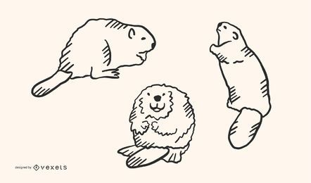 Beaver Doodle Vector Set Beaver Doodle Vector Set