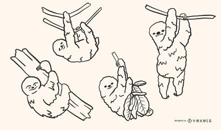 Sloth Doodle Style Vector Set