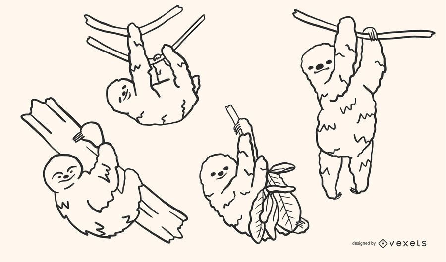 Sloth Doodle Style Vector Set Sloth Doodle Style Vector Set