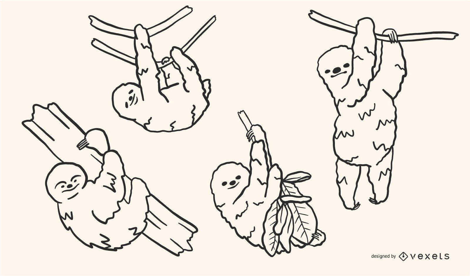 Sloth Doodle Style Vector Set